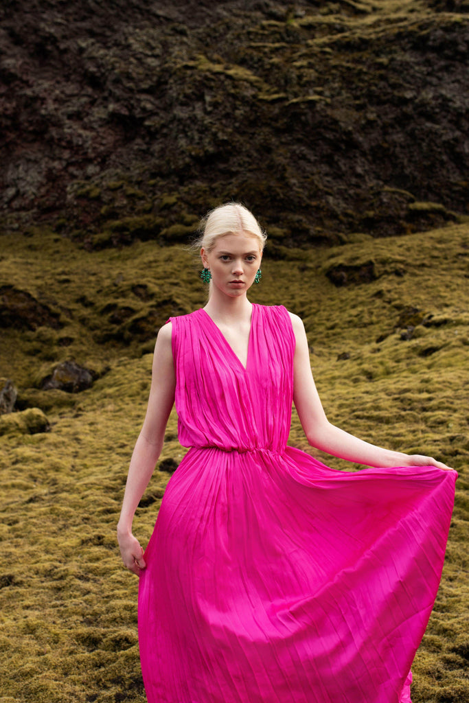 GATHERED FUCHSIA DRESS - dash and dot dash and dot