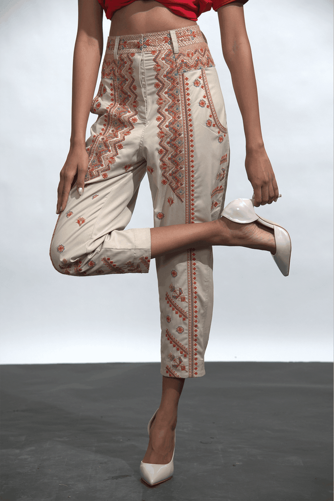 KHAKI EMBROIDERED PANT - dash and dot dash and dot