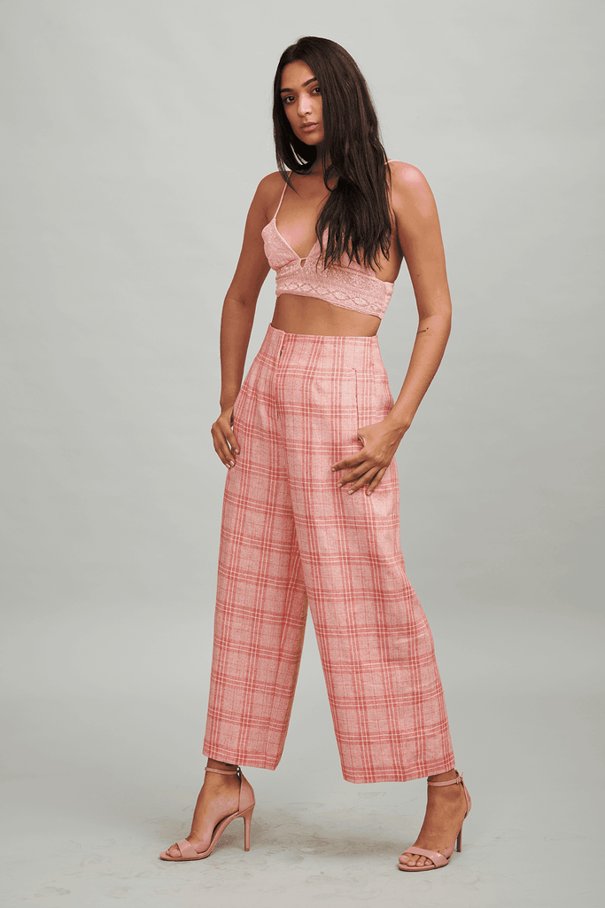 RED LINEN CHECK PANT - dash and dot dash and dot