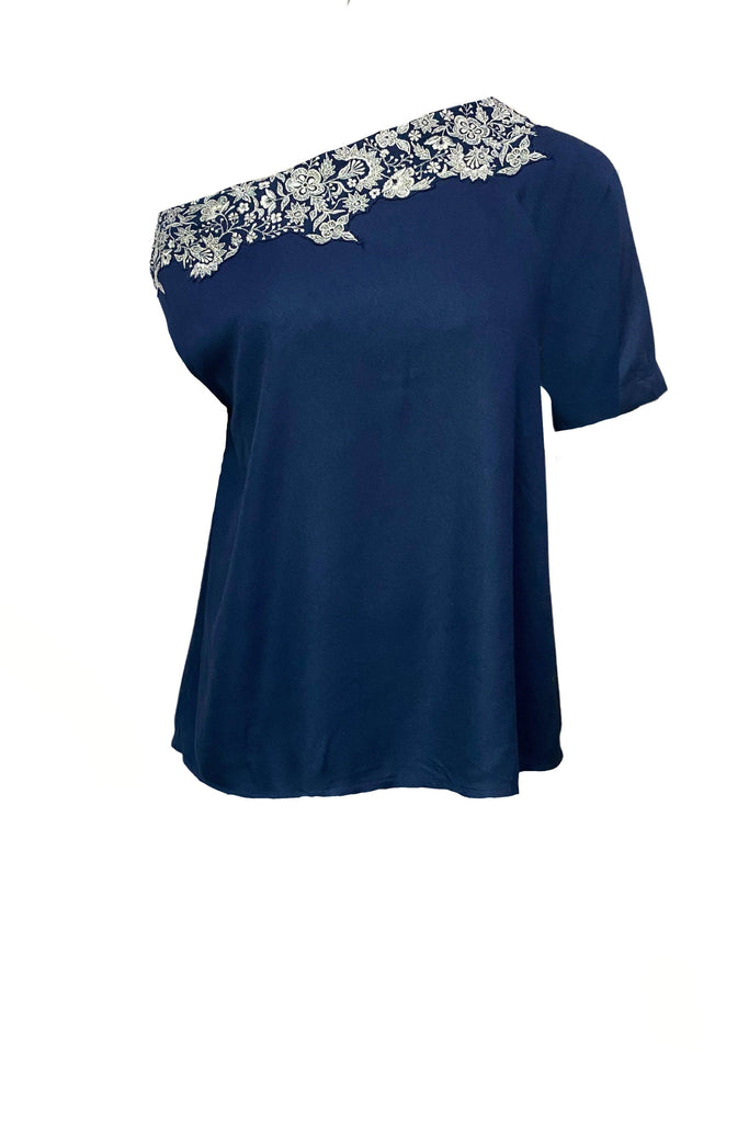 EXPOSED SHOULDER EMBROIDERED TOP - dash and dot dash and dot
