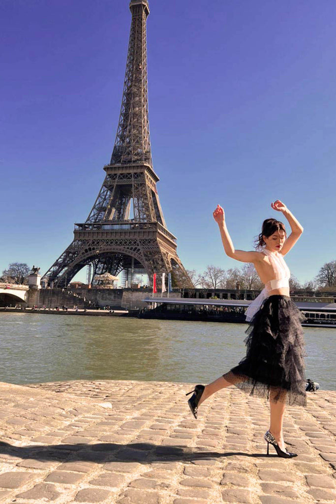 TIE UP TOP - dash and dot dash and dot