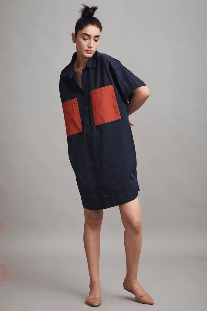 CONTRAST POCKET SHIRT DRESS - dash and dot dash and dot
