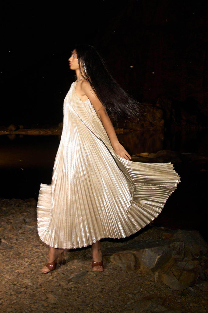 LAMÉ PLEATED MAXI - dash and dot dash and dot