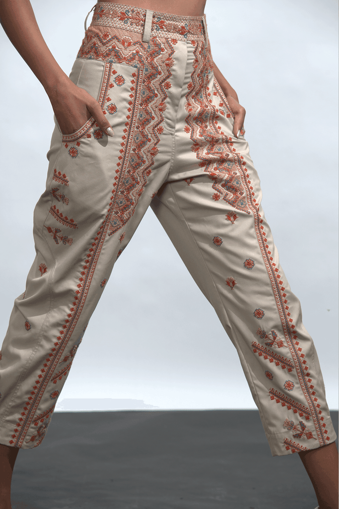 KHAKI EMBROIDERED PANT - dash and dot dash and dot