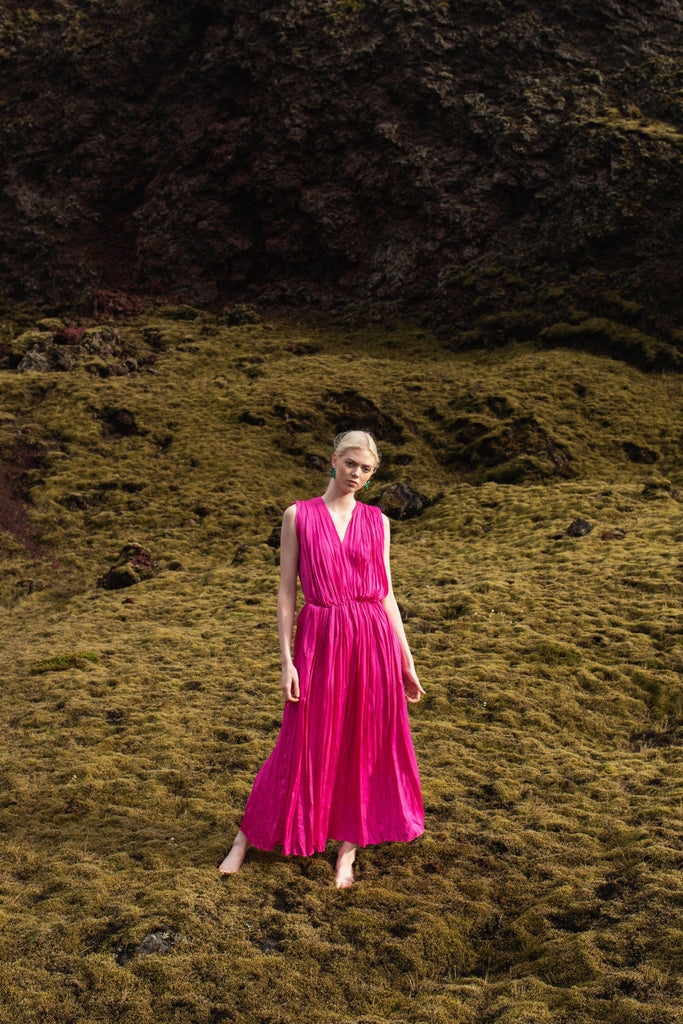 GATHERED FUCHSIA DRESS - dash and dot dash and dot