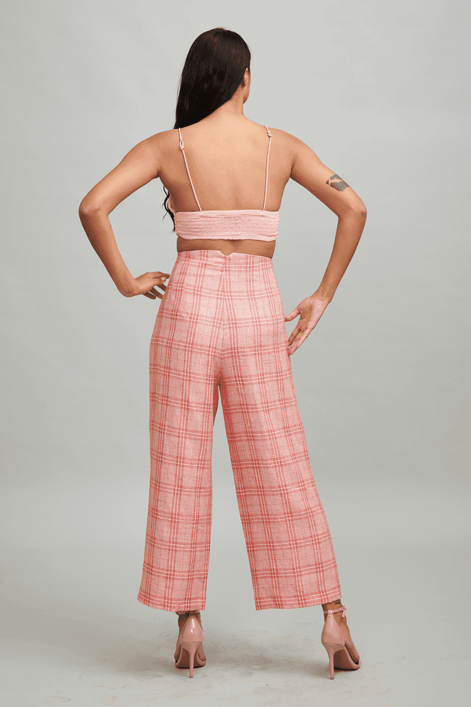 RED LINEN CHECK PANT - dash and dot dash and dot