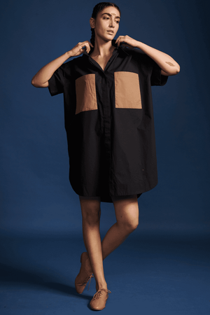 CONTRAST POCKET SHIRT DRESS - dash and dot