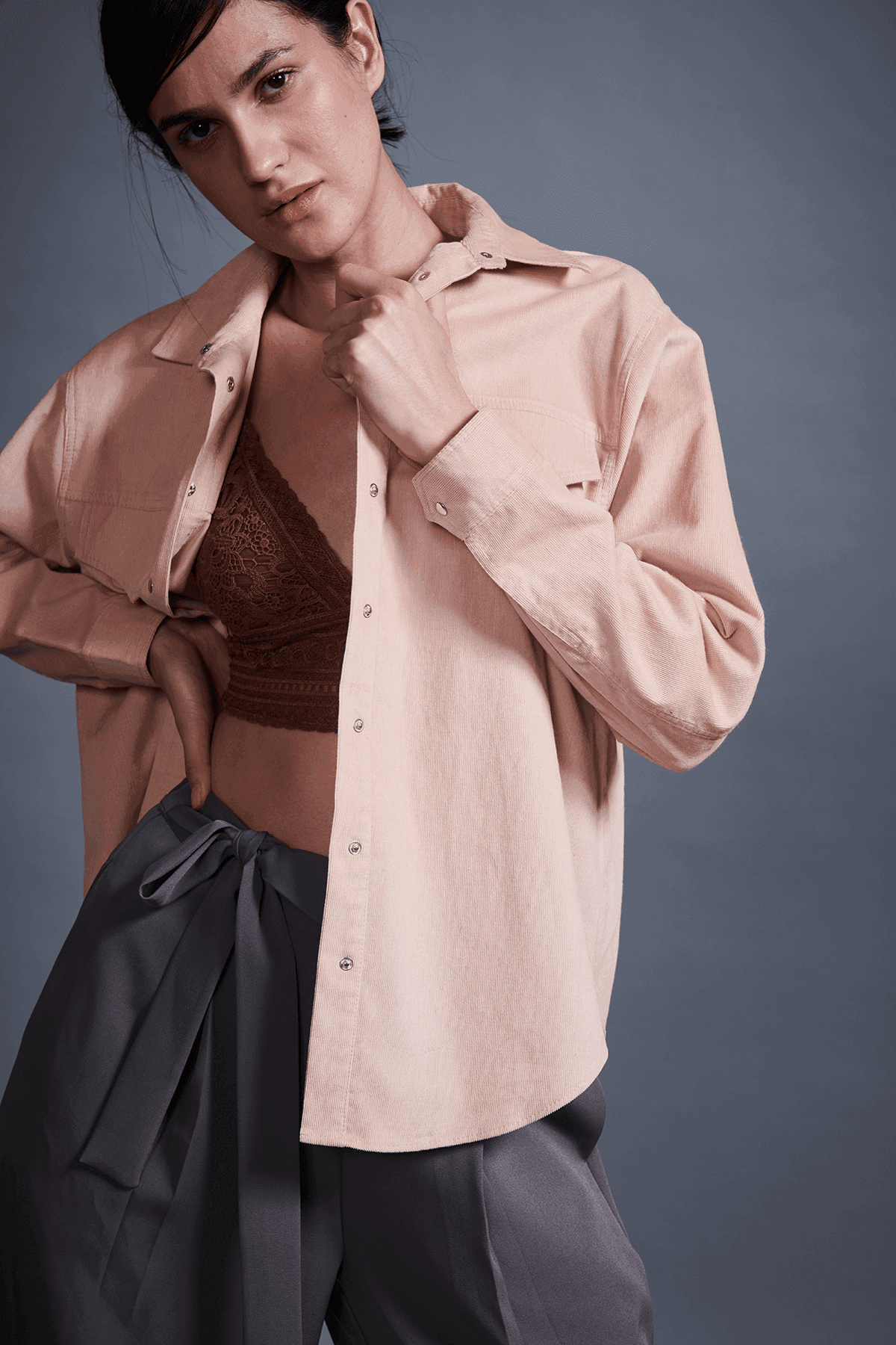 OVERSIZE BLUSH CORDUROY SHIRT - dash and dot