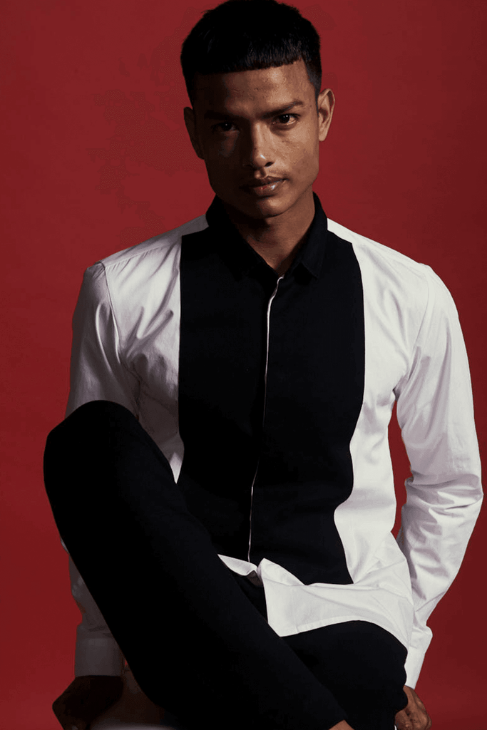 CONTRAST TUXEDO SHIRT - dash and dot dash and dot