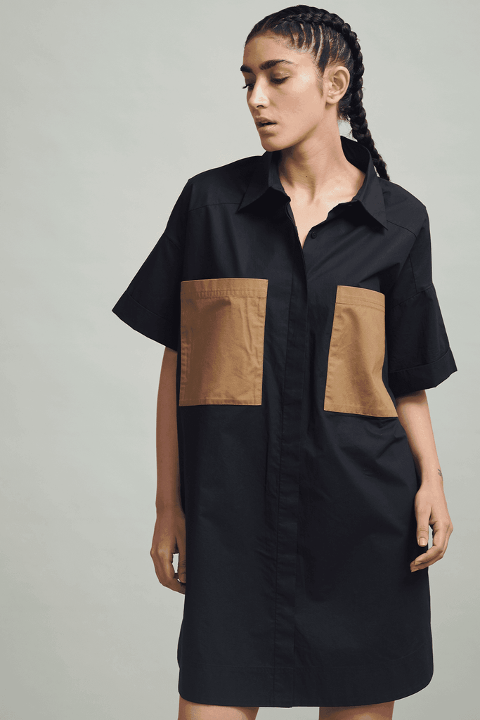 CONTRAST POCKET SHIRT DRESS - dash and dot dash and dot
