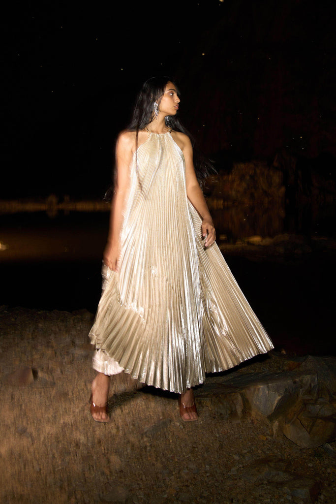 LAMÉ PLEATED MAXI - dash and dot dash and dot