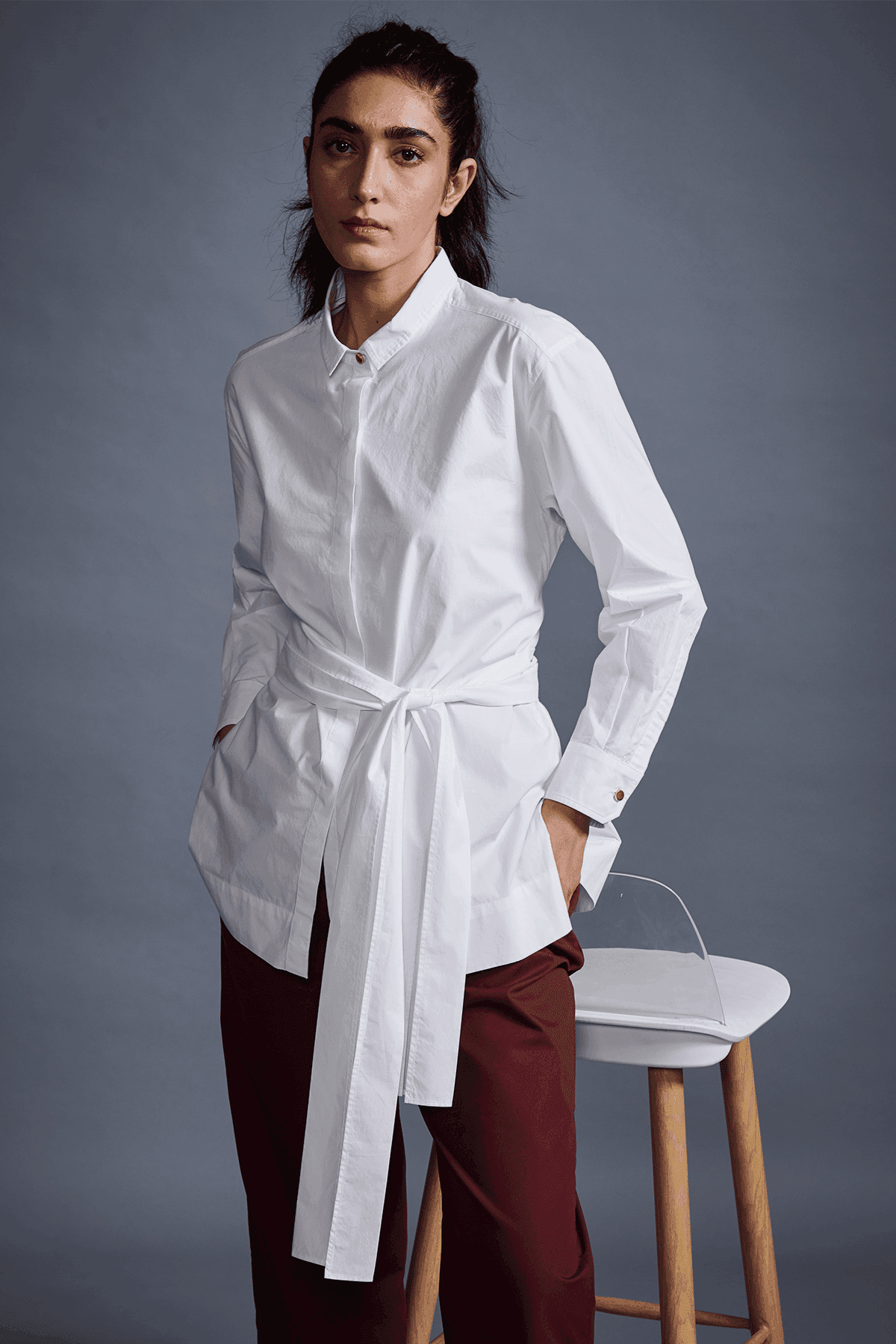 TIE UP POPLIN SHIRT - dash and dot