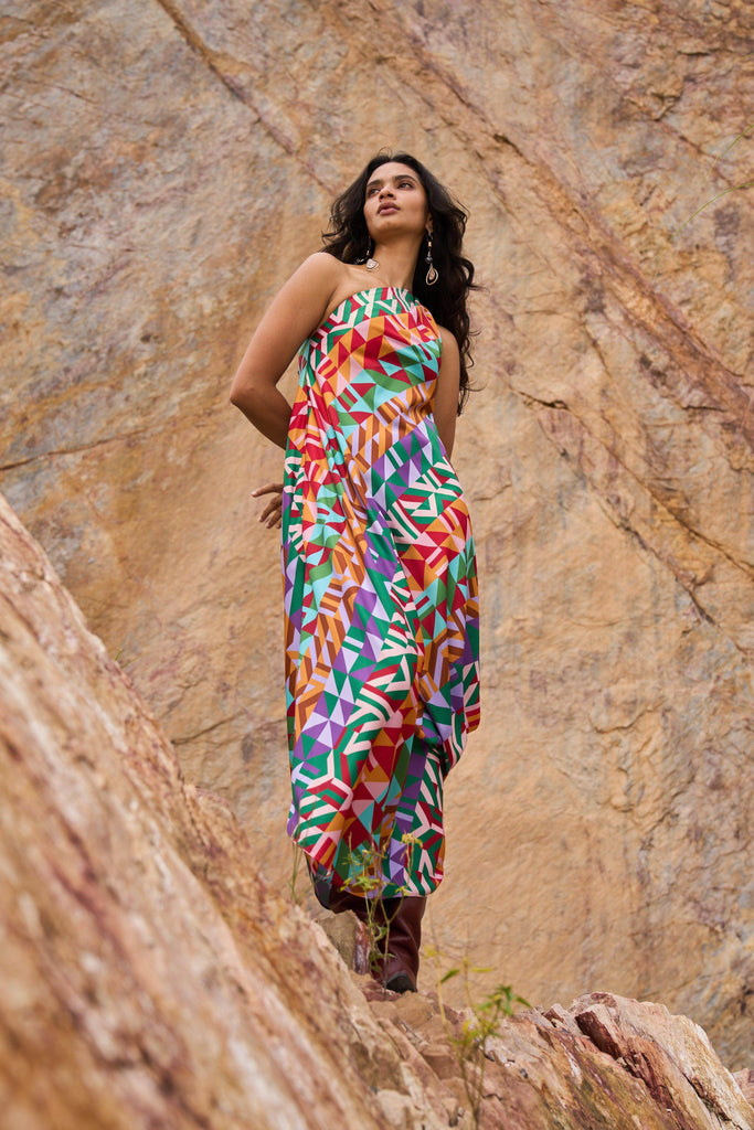 MULTICOLOUR MOTIF PRINTED DRESS - dash and dot dash and dot