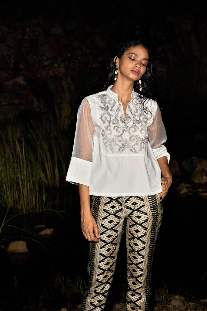 EMBROIDERED BIB BLOUSE - dash and dot dash and dot