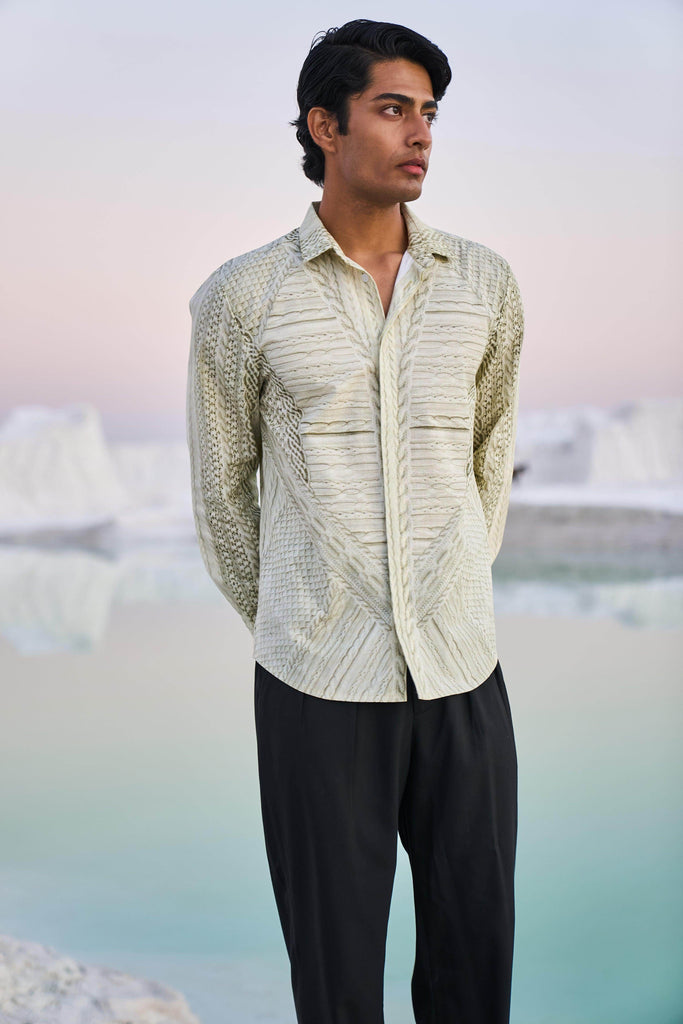 PRINTED CABLE KNIT SHIRT - dash and dot dash and dot