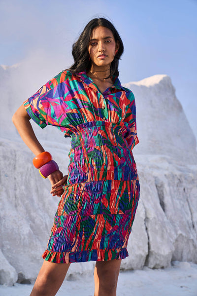 ABSTRACT SMOCK SHIRT DRESS - dash and dot