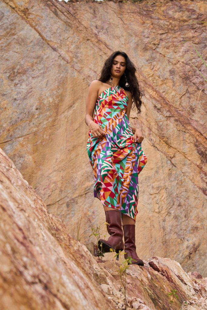 MULTICOLOUR MOTIF PRINTED DRESS - dash and dot dash and dot