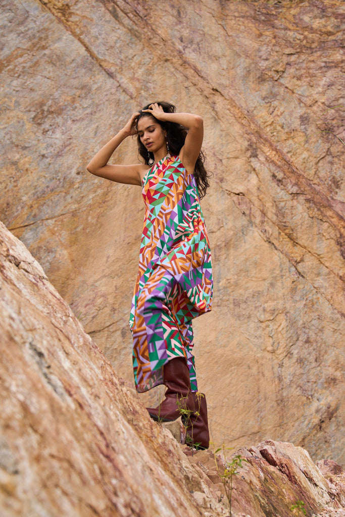 MULTICOLOUR MOTIF PRINTED DRESS - dash and dot dash and dot