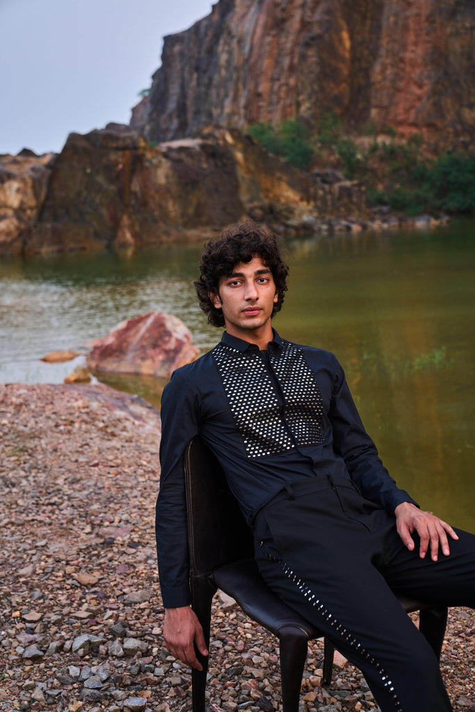 MIRROR EMBROIDERED BIB SHIRT - dash and dot dash and dot