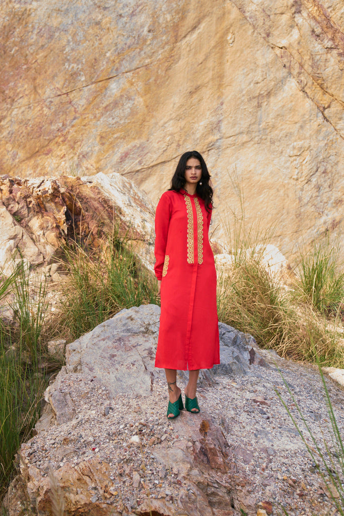 GOTA EMBROIDERED SHIRT DRESS - dash and dot dash and dot