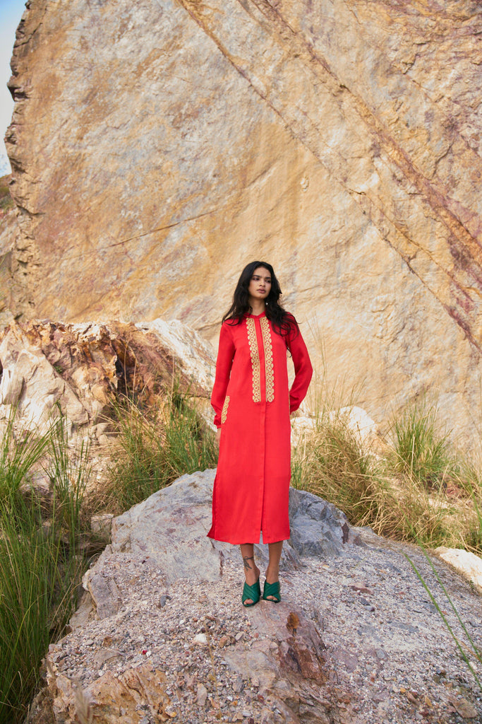 GOTA EMBROIDERED SHIRT DRESS - dash and dot dash and dot