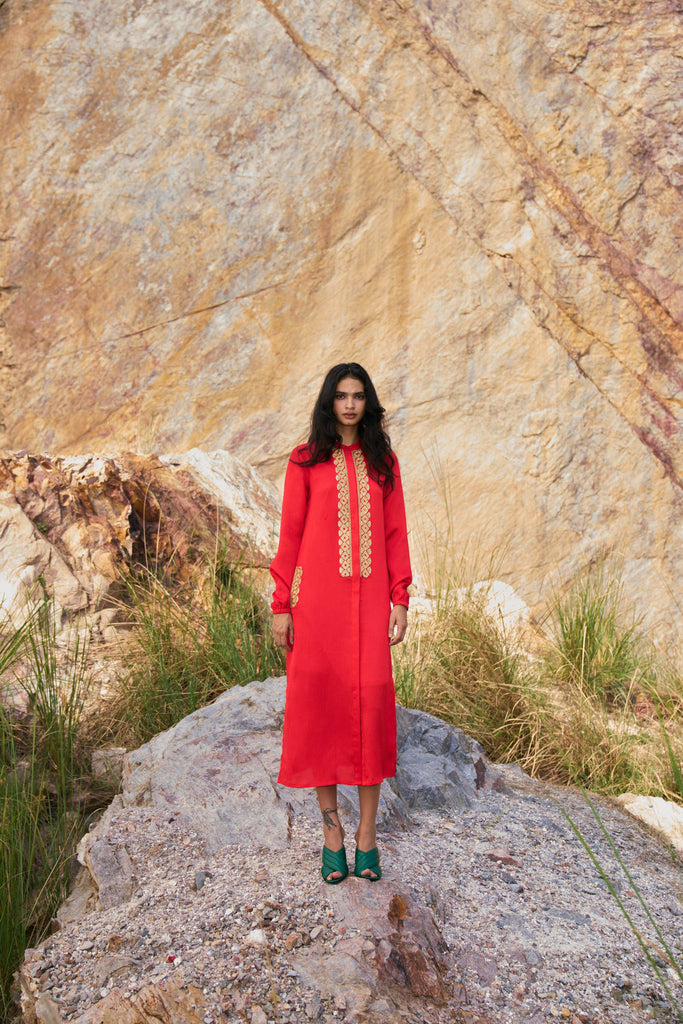 GOTA EMBROIDERED SHIRT DRESS - dash and dot dash and dot