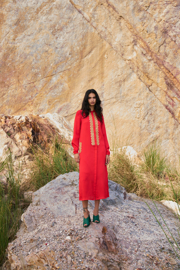 GOTA EMBROIDERED SHIRT DRESS - dash and dot dash and dot