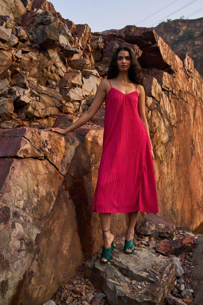 PINK PLEATED MIDI DRESS - dash and dot dash and dot