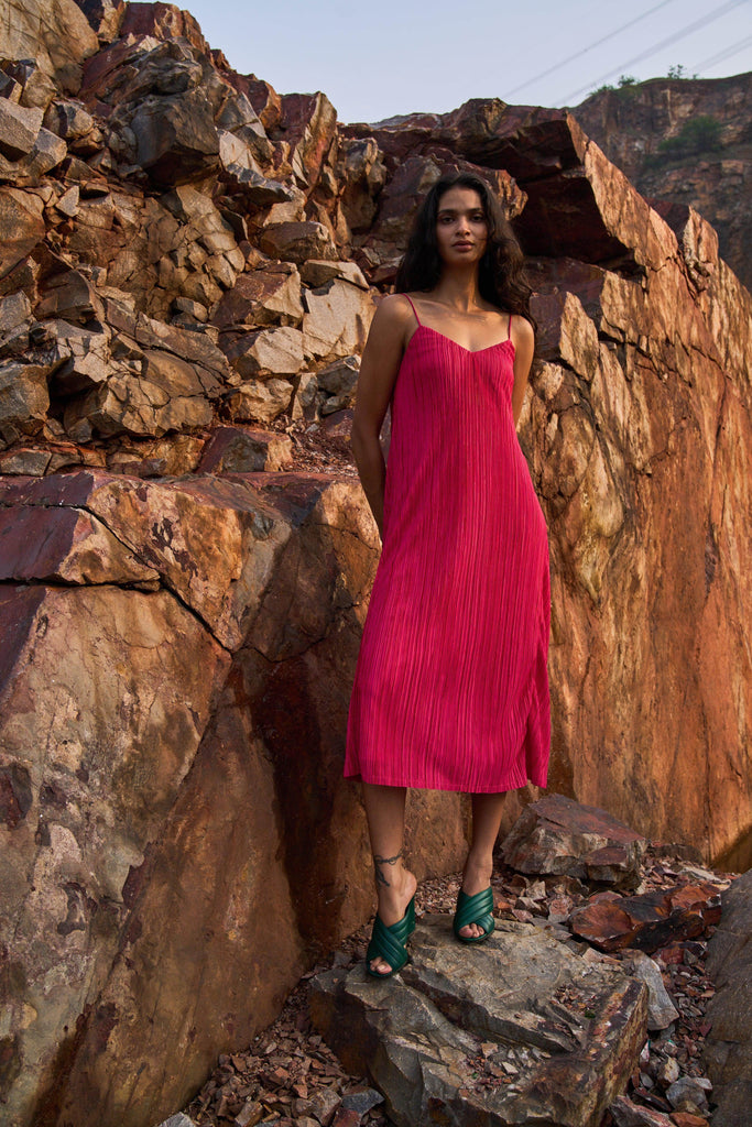 PINK PLEATED MIDI DRESS - dash and dot dash and dot