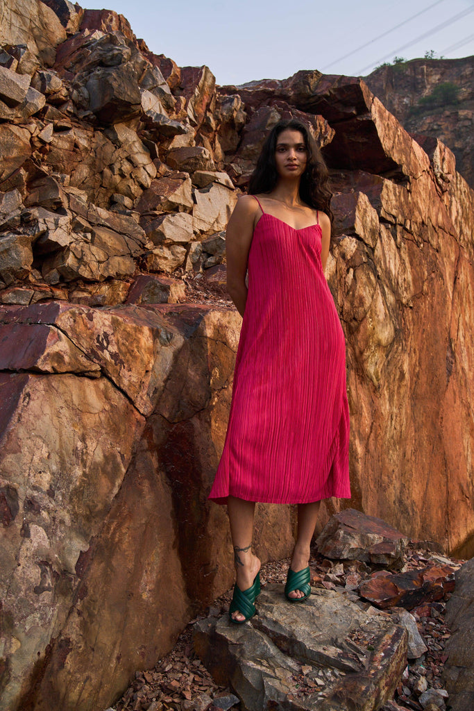 PINK PLEATED MIDI DRESS - dash and dot dash and dot