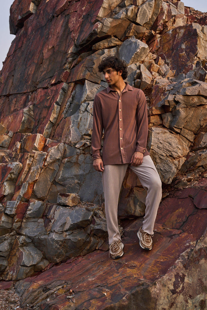 BROWN & BEIGE PLEAT SET - dash and dot dash and dot