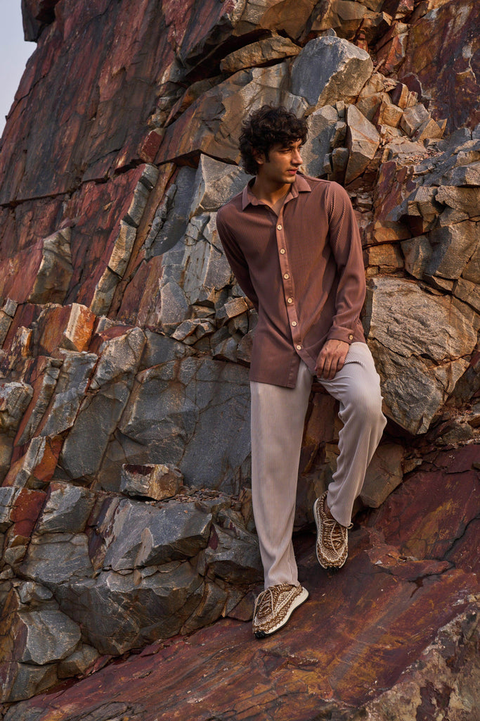 BROWN PLEATED SHIRT - dash and dot dash and dot