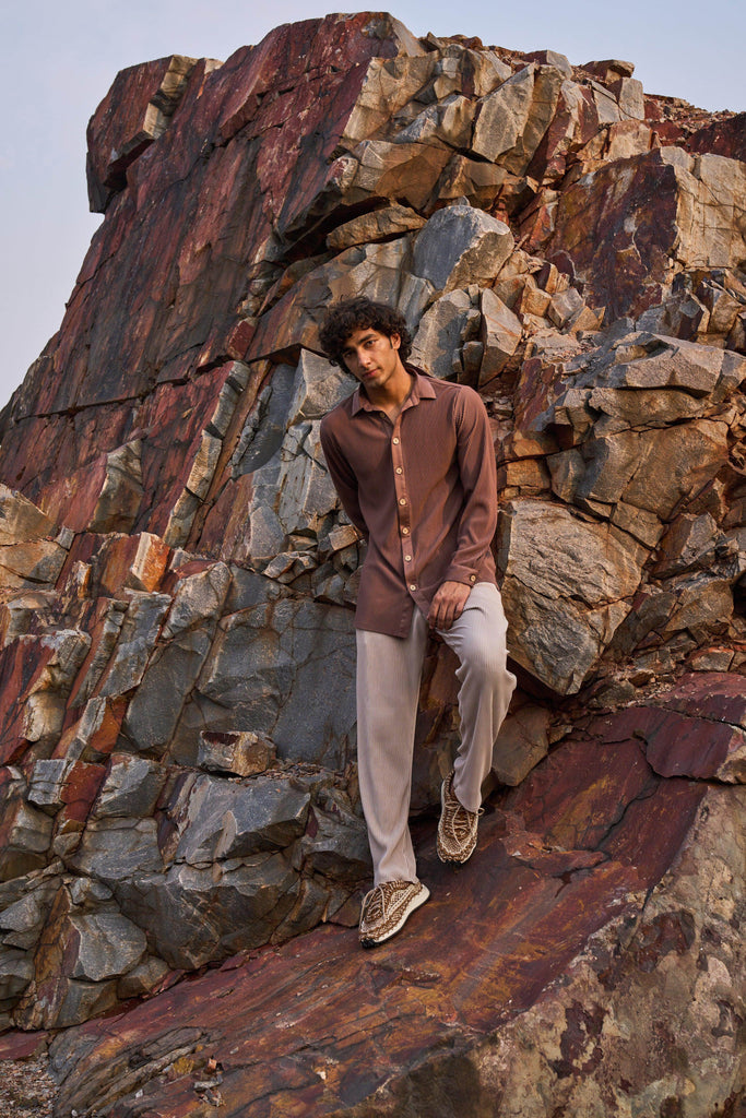 BROWN PLEATED SHIRT - dash and dot dash and dot