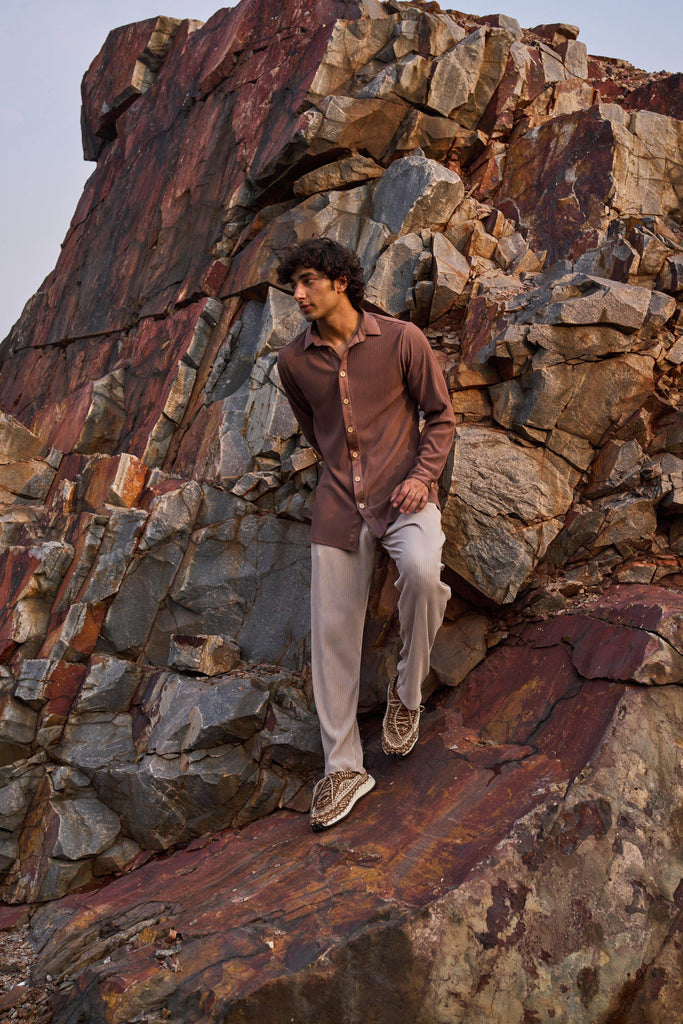 BROWN PLEATED SHIRT - dash and dot dash and dot