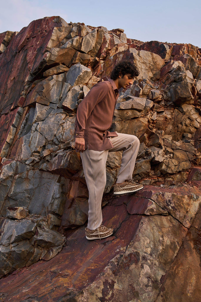 BROWN PLEATED SHIRT - dash and dot dash and dot