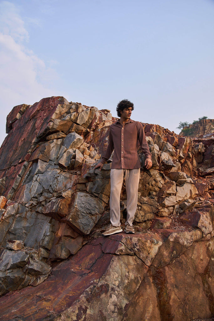 BROWN PLEATED SHIRT - dash and dot dash and dot