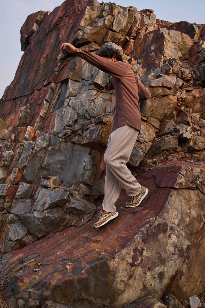 BROWN PLEATED SHIRT - dash and dot dash and dot