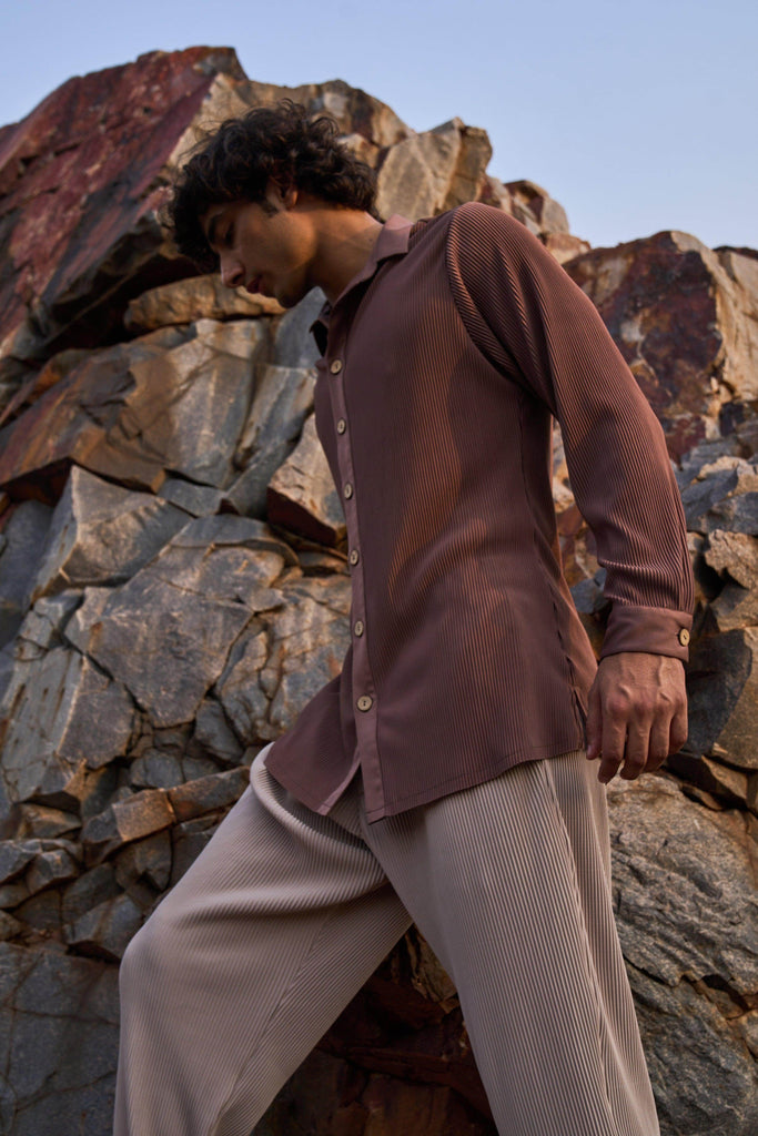 BROWN PLEATED SHIRT - dash and dot dash and dot