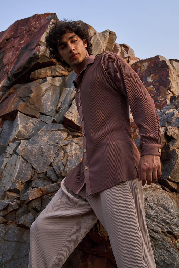 BROWN PLEATED SHIRT - dash and dot dash and dot