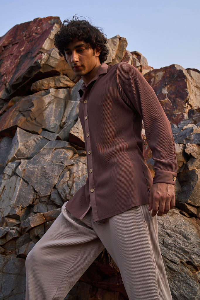 BROWN PLEATED SHIRT - dash and dot dash and dot