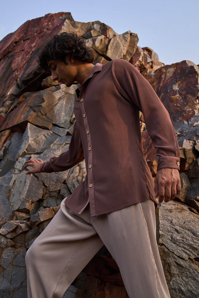 BROWN PLEATED SHIRT - dash and dot dash and dot