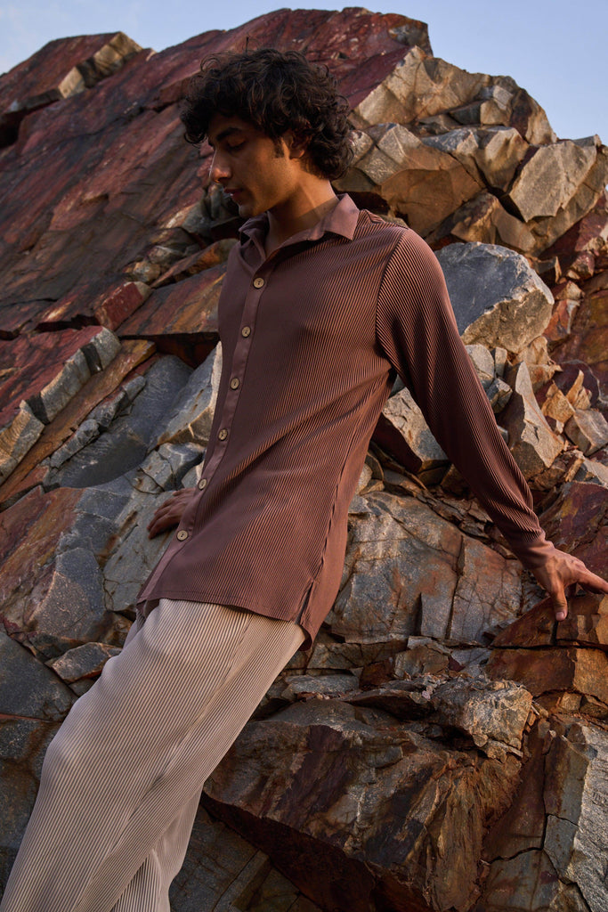BROWN PLEATED SHIRT - dash and dot dash and dot