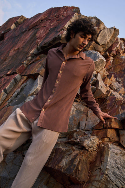 BROWN PLEATED SHIRT - dash and dot