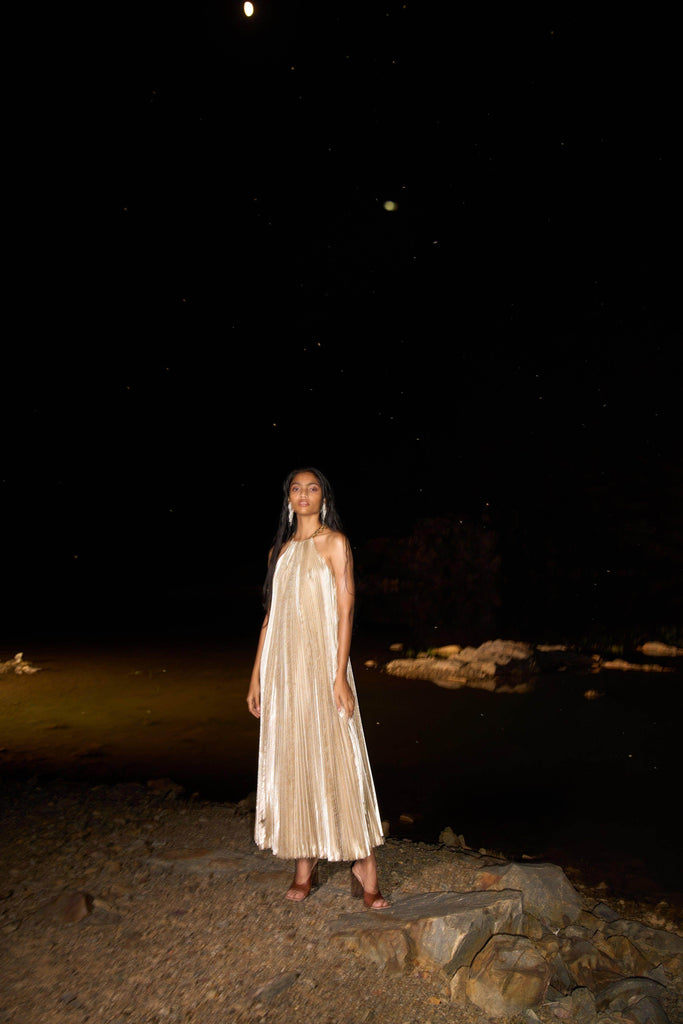 LAMÉ PLEATED MAXI - dash and dot dash and dot