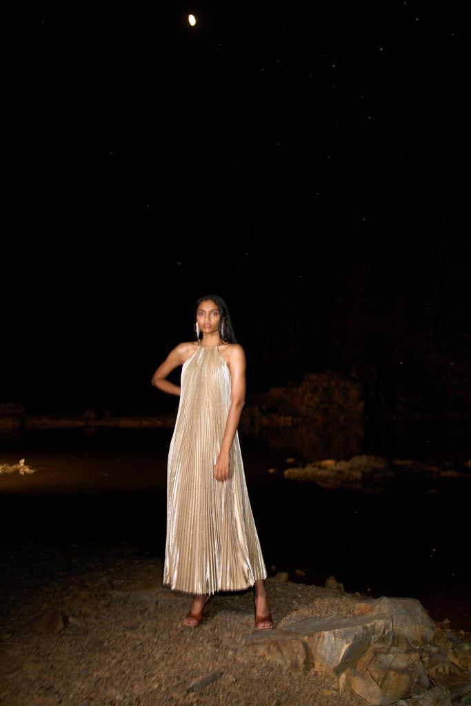 LAMÉ PLEATED MAXI - dash and dot dash and dot