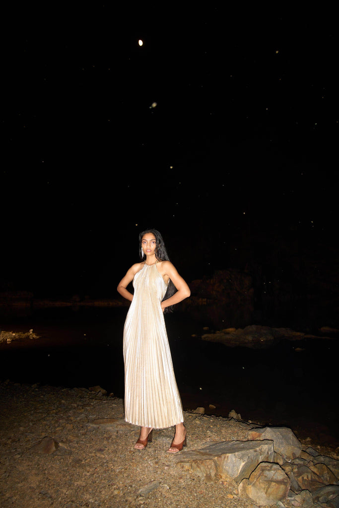 LAMÉ PLEATED MAXI - dash and dot dash and dot