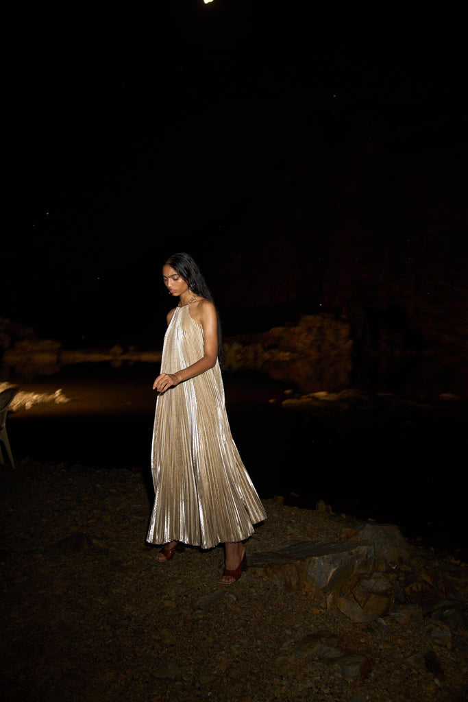 LAMÉ PLEATED MAXI - dash and dot dash and dot