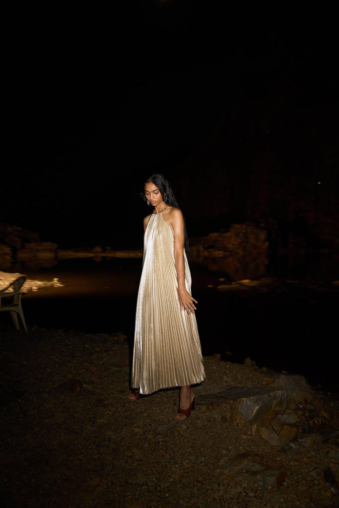 LAMÉ PLEATED MAXI - dash and dot dash and dot