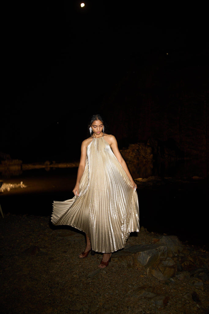 LAMÉ PLEATED MAXI - dash and dot dash and dot