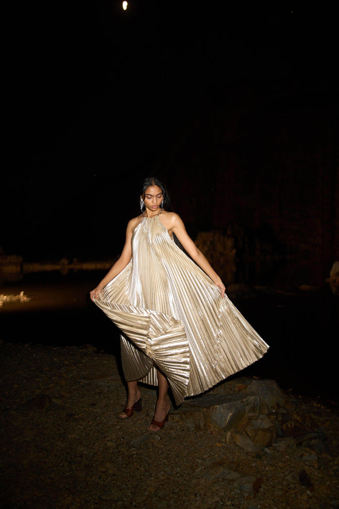 LAMÉ PLEATED MAXI - dash and dot dash and dot